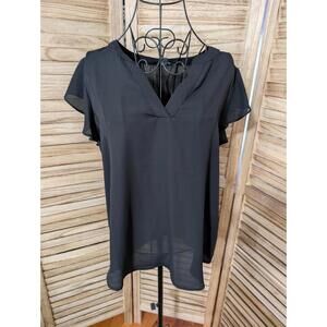 NWT ADRIANNA PAPELL Top Womens Size L Flutter Sleeves  Black $79 Original